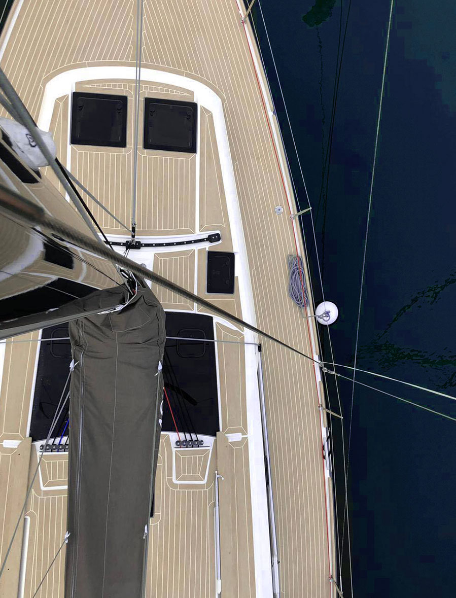 Synthetic teak deck fitted on a sailing yacht